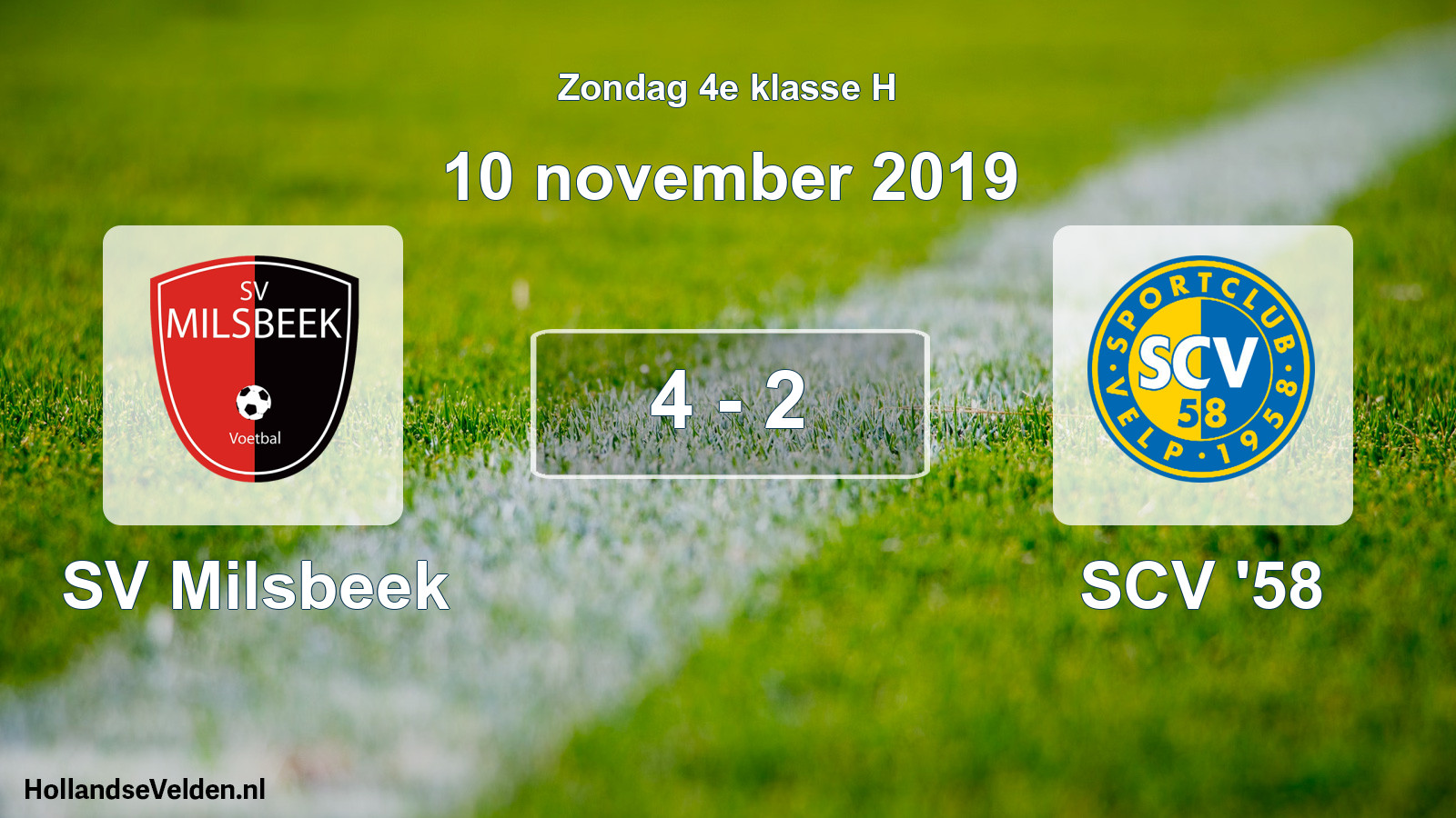 Total number of matches played: SV Milsbeek - SCV '58 4 - 2 (10 November 2019)