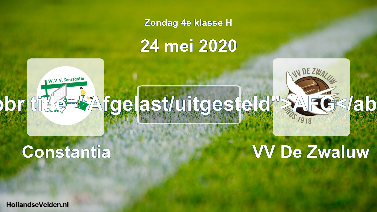 Scheduled Match: Constantia - VV De Zwaluw (24 May 2020)