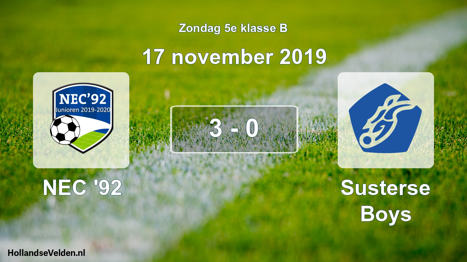 Total number of matches played: NEC '92 - Susterse Boys 3 - 0 (17 November 2019)