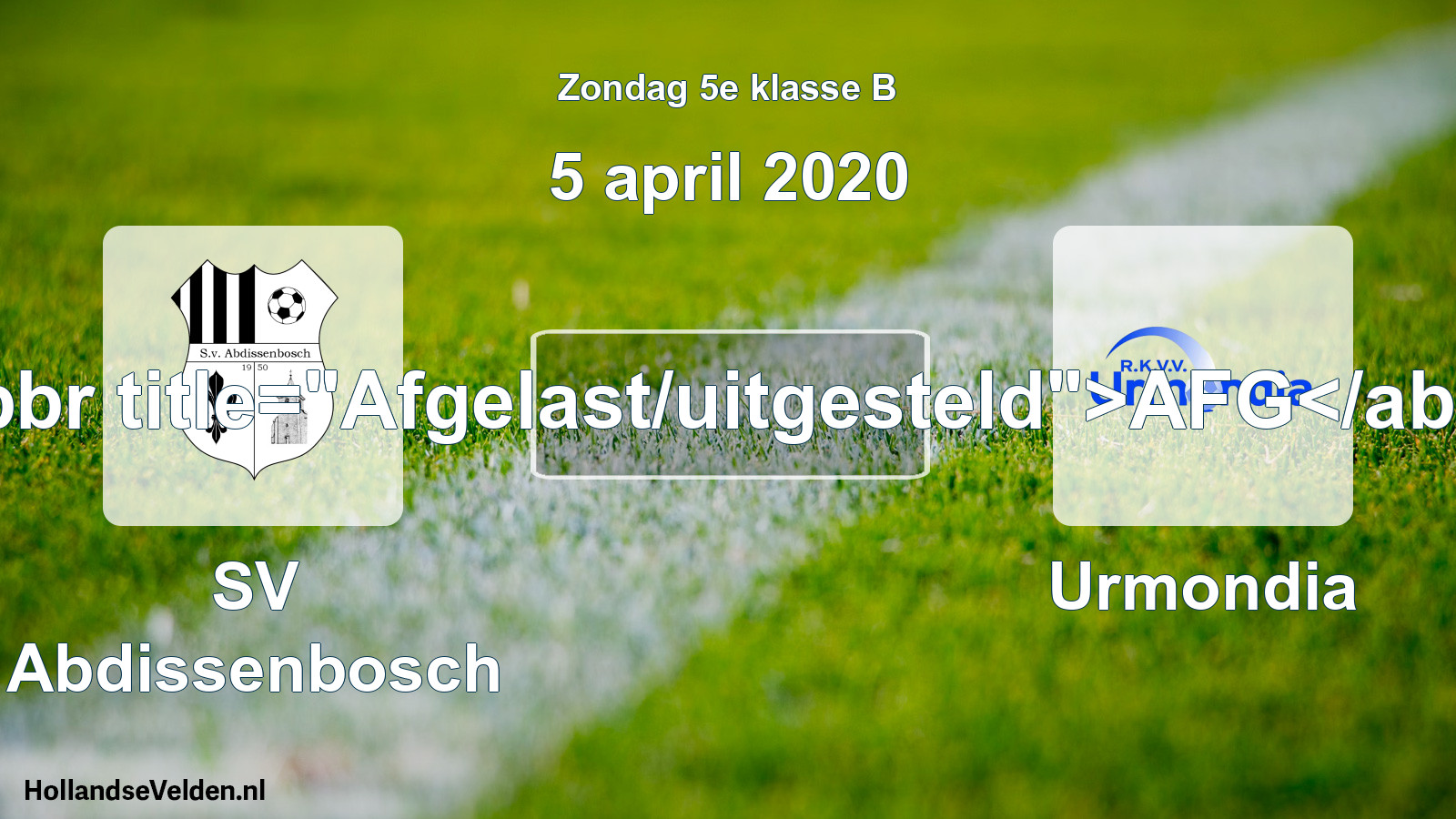 Scheduled Match: SV Abdissenbosch - Urmondia (5 April 2020)