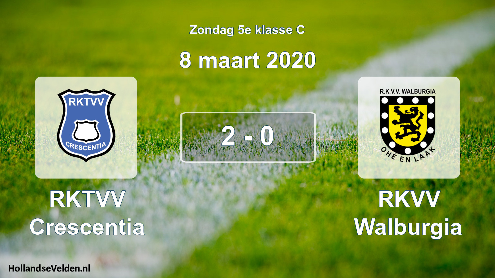 Total number of matches played: RKTVV Crescentia - RKVV Walburgia 2 - 0 (8 March 2020)