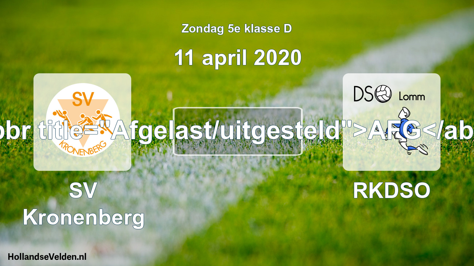 Scheduled Match: SV Kronenberg - RKDSO (11 April 2020)