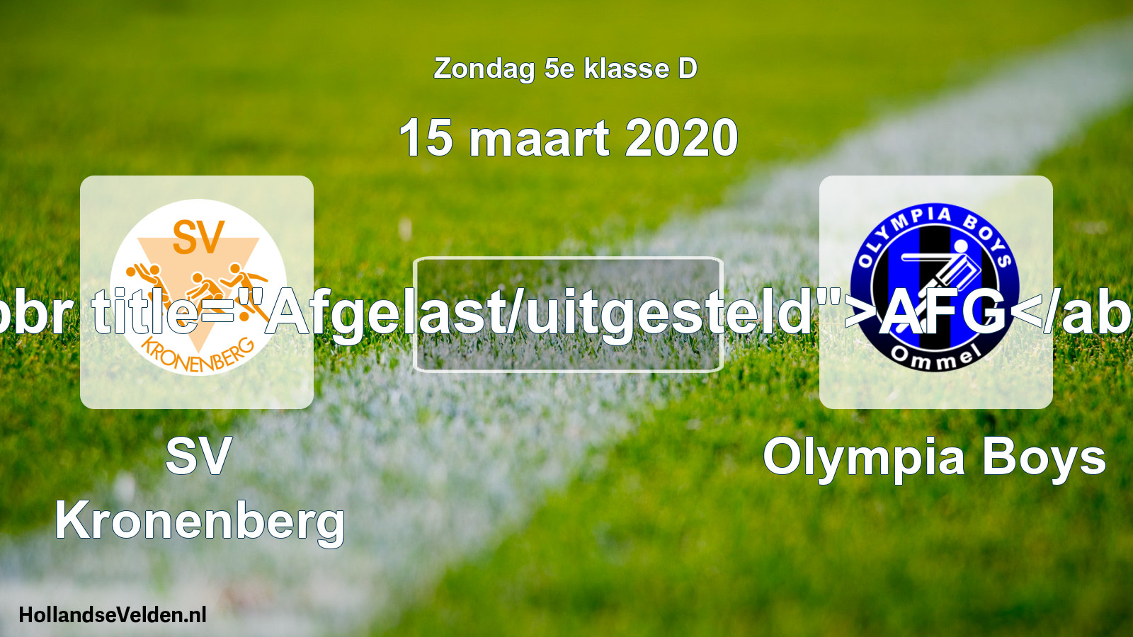 Scheduled Match: SV Kronenberg - Olympia Boys (15 March 2020)