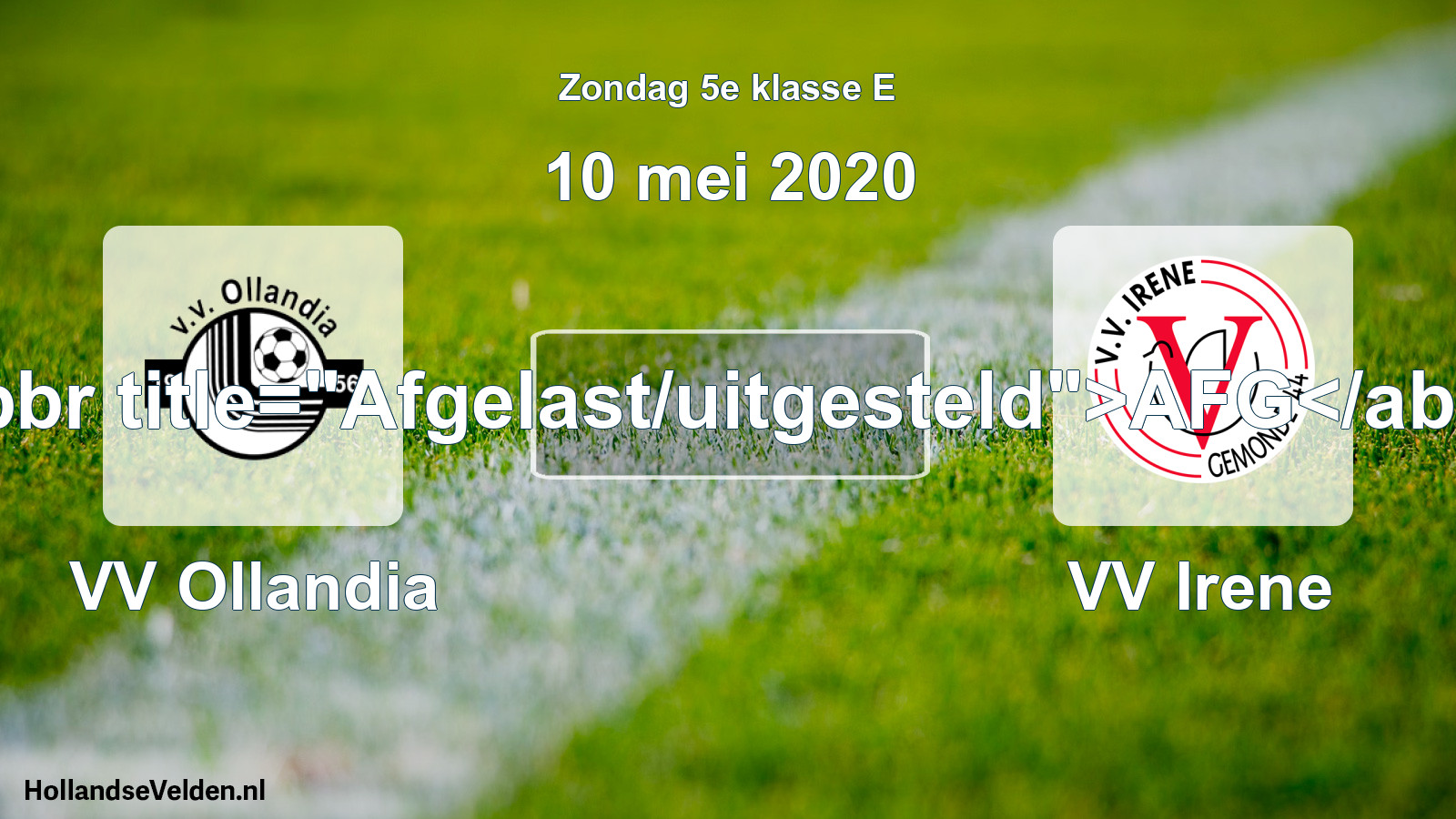 Scheduled Match: VV Ollandia - VV Irene (10 May 2020)