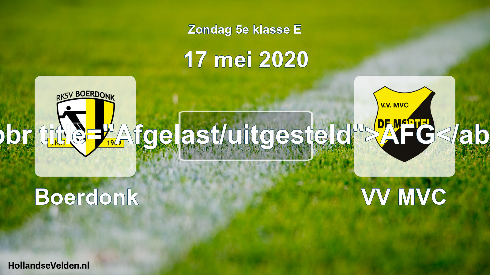Scheduled Match: Boerdonk - VV MVC (17 May 2020)