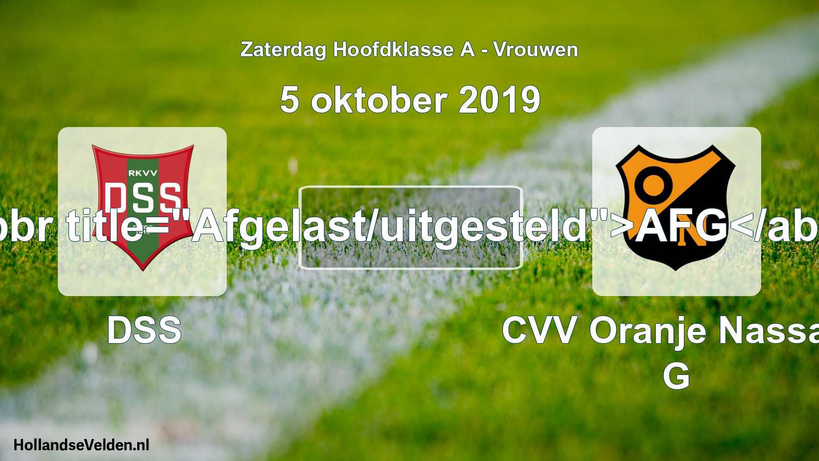 Scheduled Match: DSS - CVV Oranje Nassau G (5 October 2019)