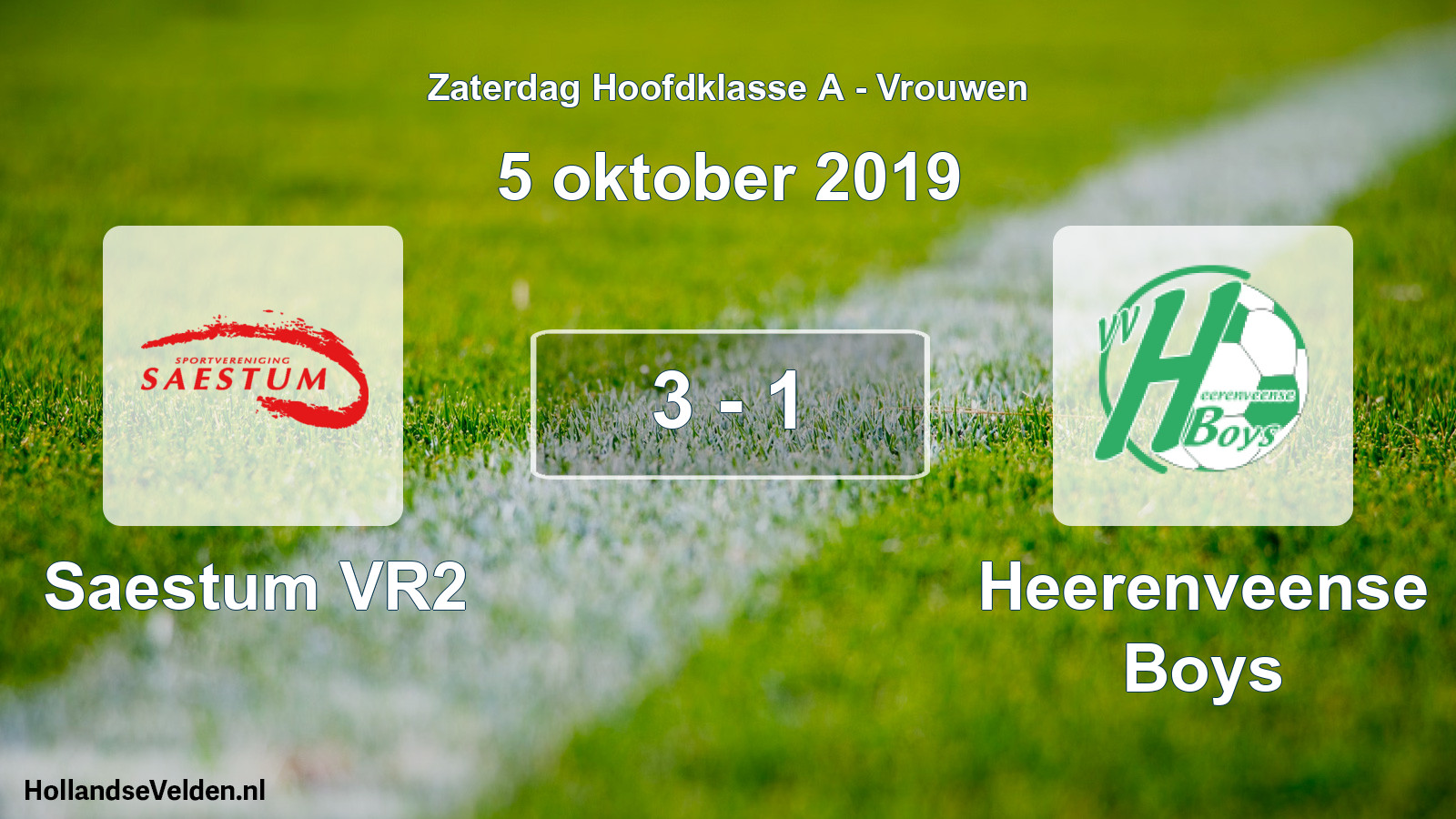 Total number of matches played: Saestum VR2 - Heerenveense Boys 3 - 1 (5 October 2019)