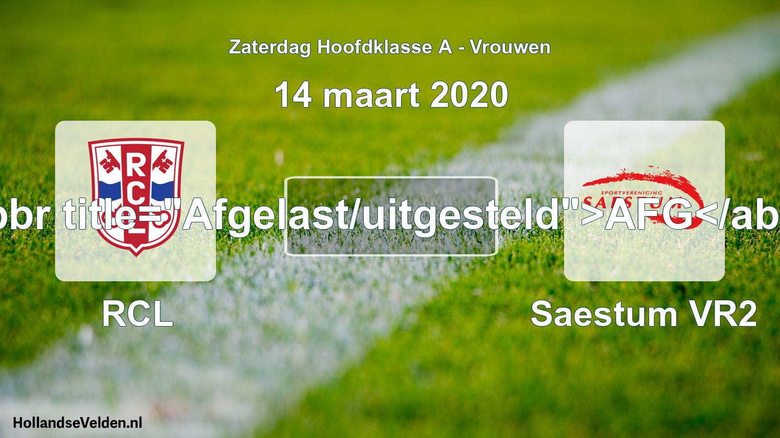 Scheduled Match: RCL - Saestum VR2 (14 March 2020)