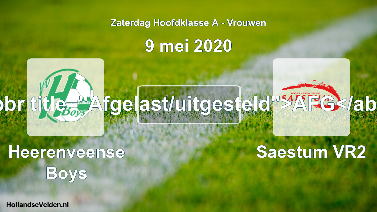Scheduled Match: Heerenveense Boys - Saestum VR2 (9 May 2020)