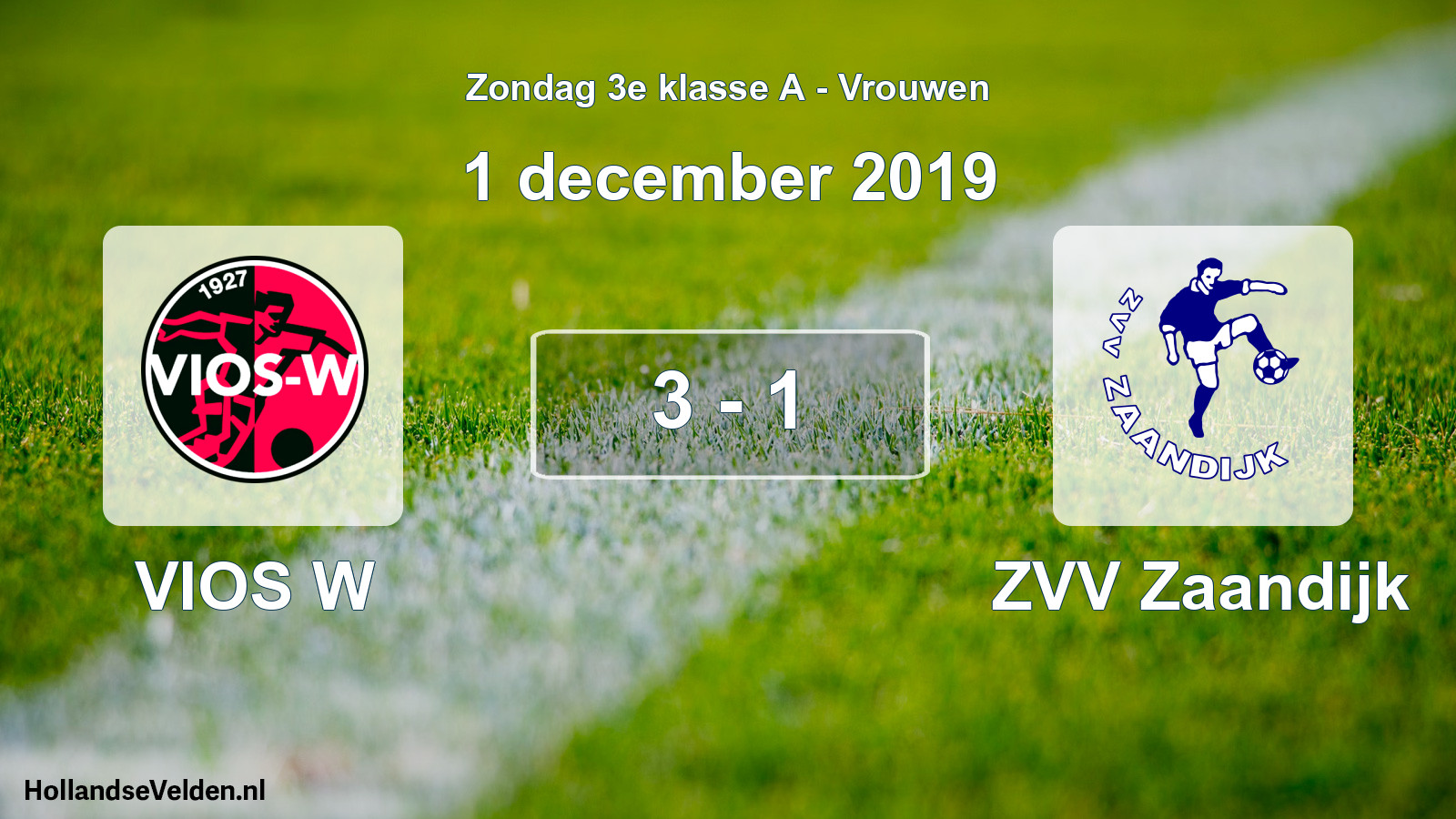 Gespeelde wedstrijd: VIOS W - ZVV Zaandijk 3 - 1 (1 december 2019)