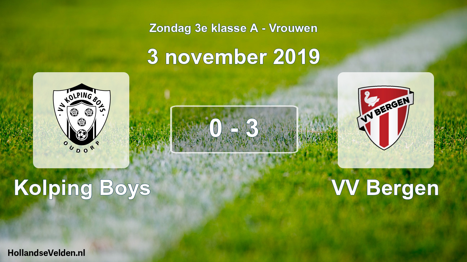 Gespeelde wedstrijd: Kolping Boys - VV Bergen 0 - 3 (3 november 2019)