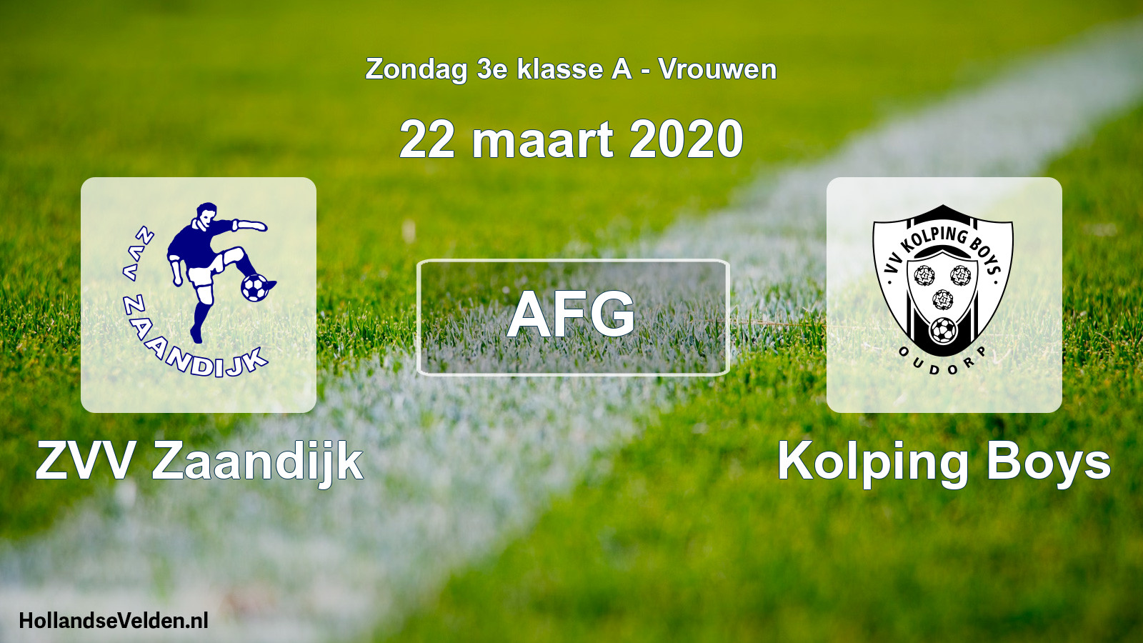 Scheduled Match: ZVV Zaandijk - Kolping Boys (22 March 2020)