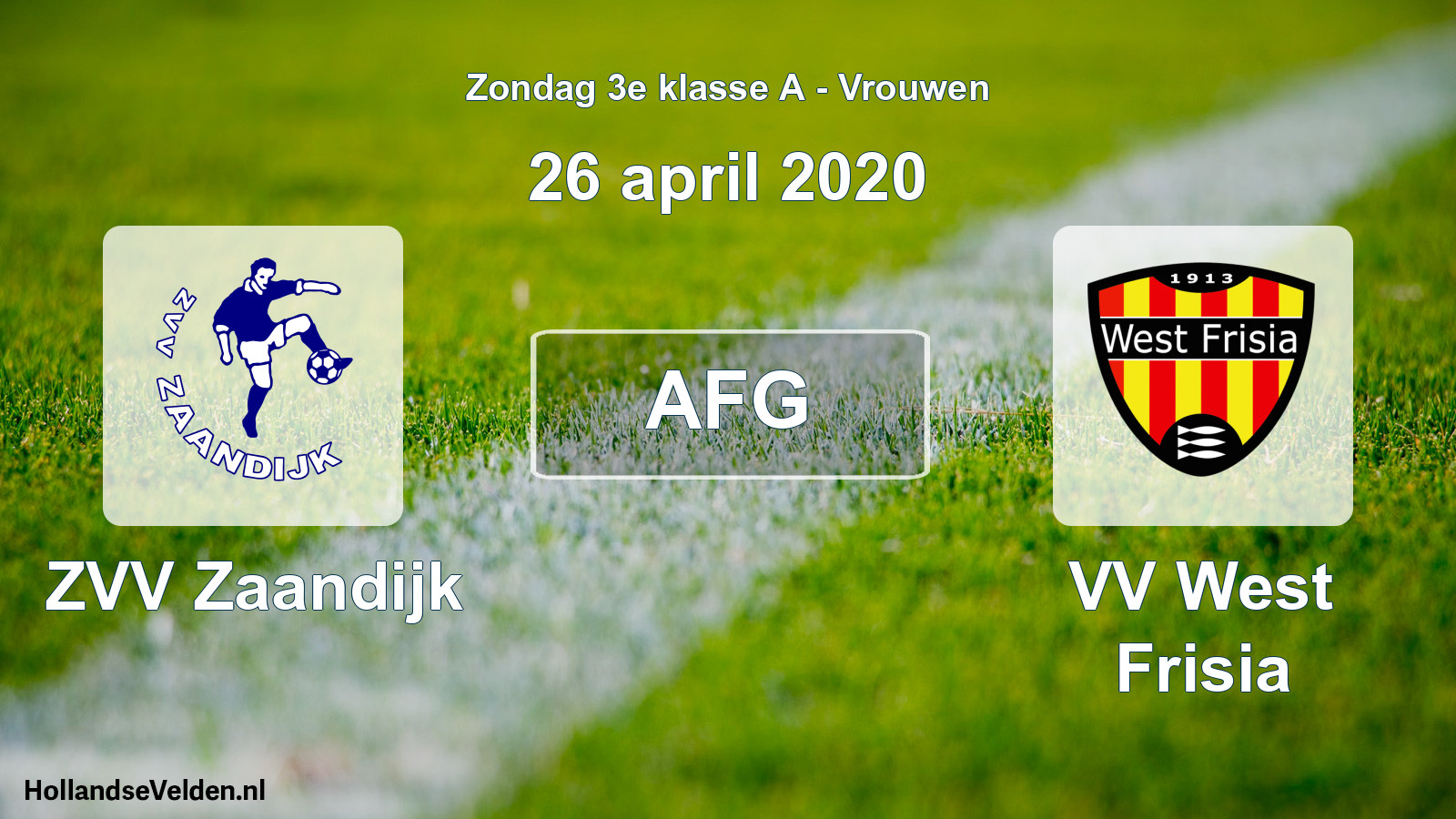 Geplande wedstrijd: ZVV Zaandijk - VV West Frisia (26 april 2020)