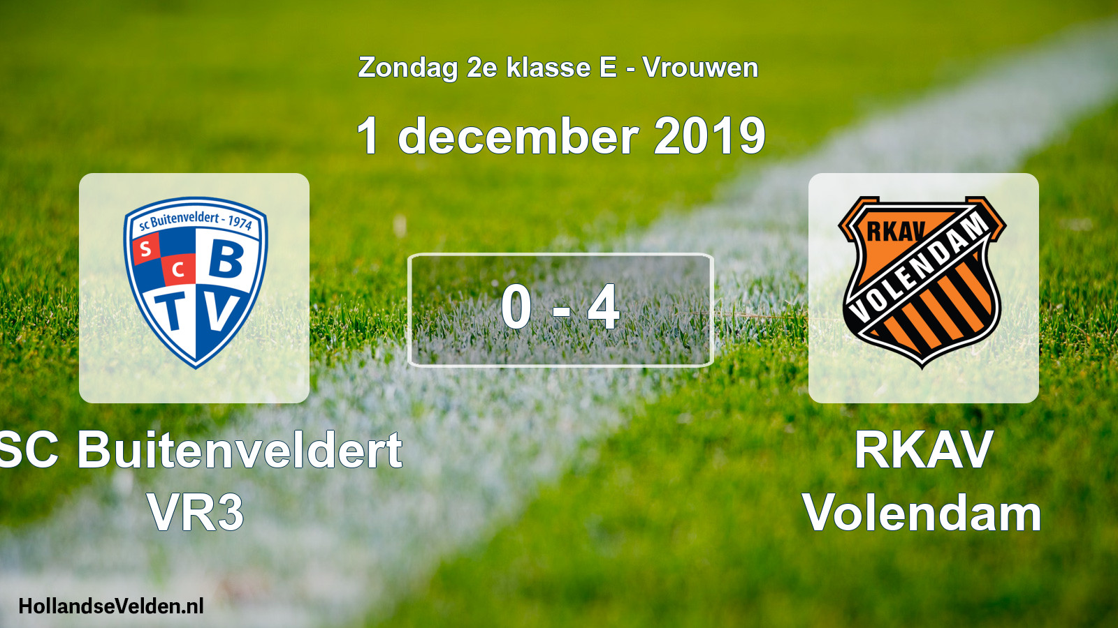 Gespeelde wedstrijd: SC Buitenveldert VR3 - RKAV Volendam 0 - 4 (1 december 2019)