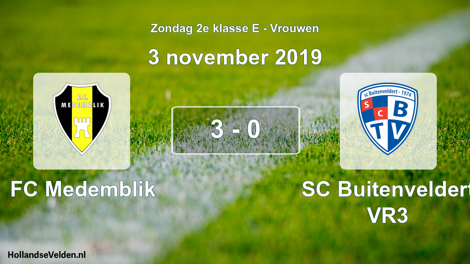 Gespeelde wedstrijd: FC Medemblik - SC Buitenveldert VR3 3 - 0 (3 november 2019)