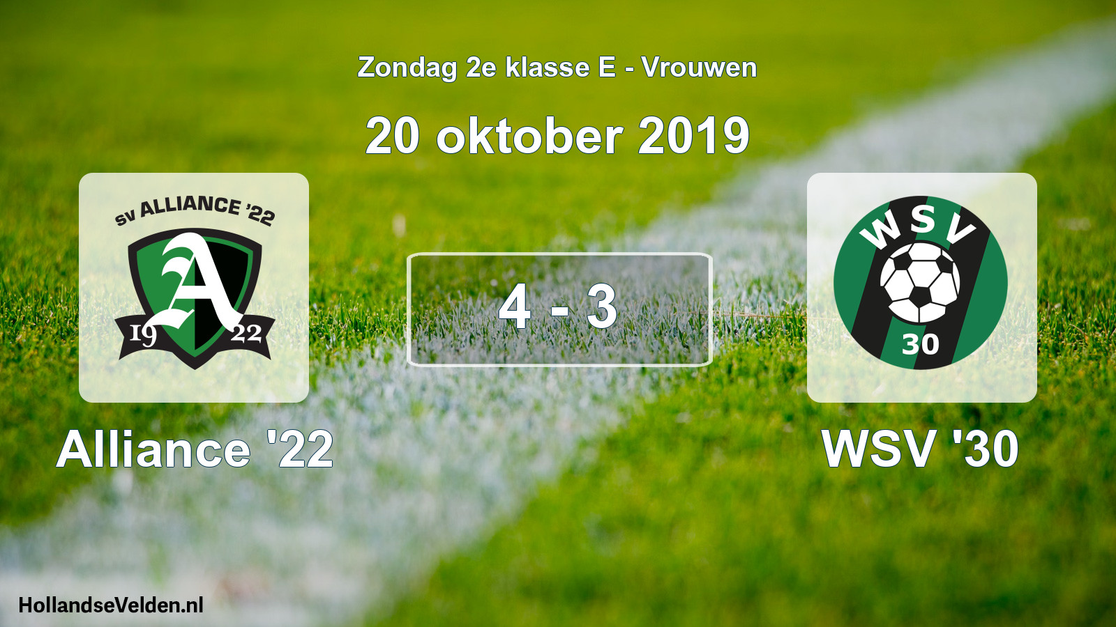 Total number of matches played: Alliance '22 - WSV '30 4 - 3 (20 October 2019)