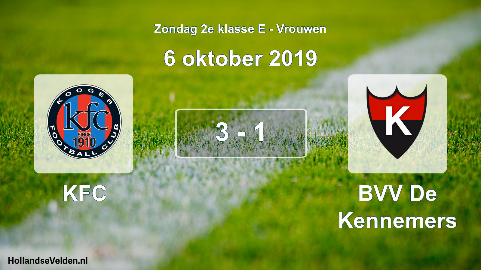 Gespeelde wedstrijd: KFC - BVV De Kennemers 3 - 1 (6 oktober 2019)