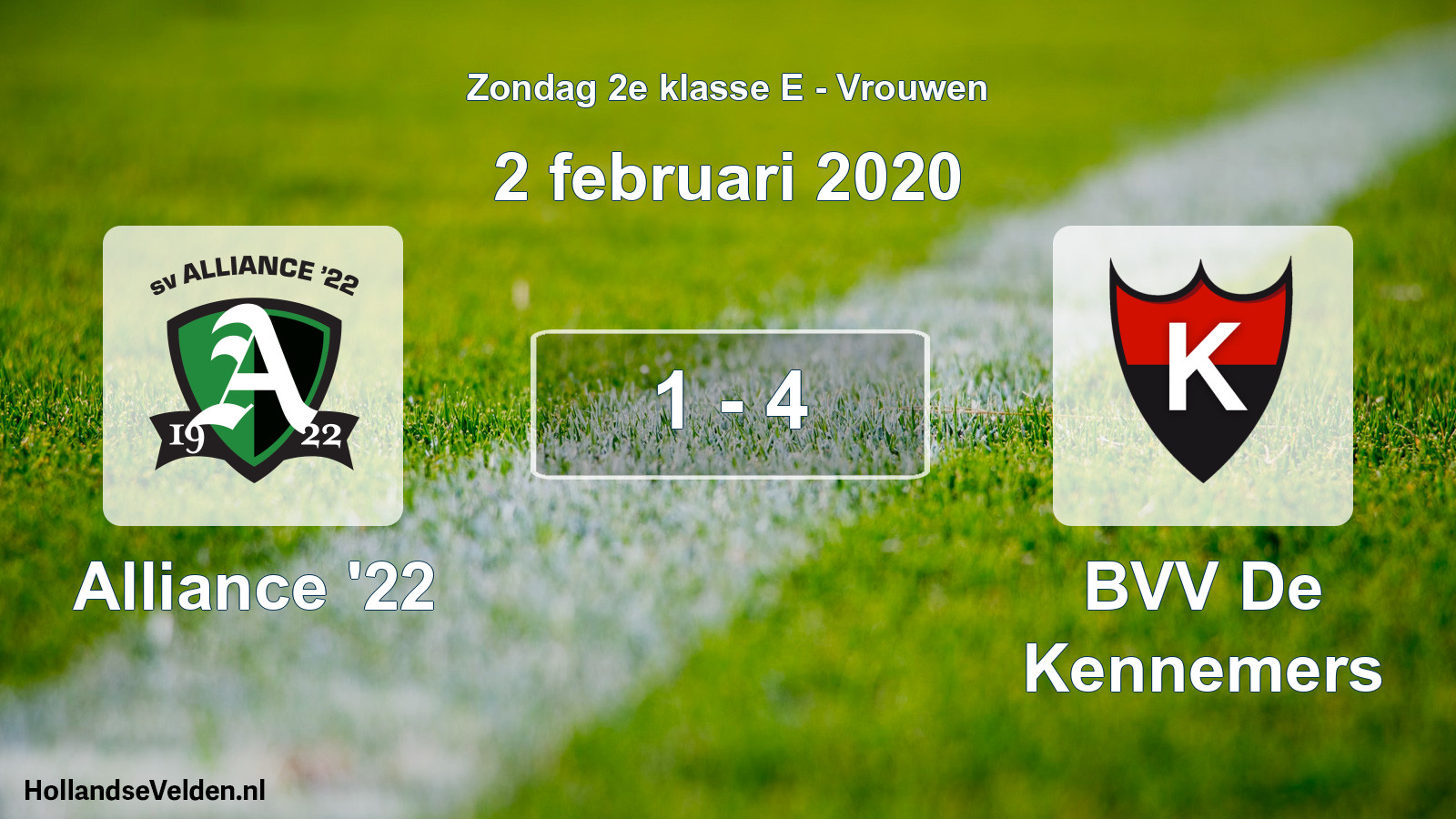 Gespeelde wedstrijd: Alliance '22 - BVV De Kennemers 1 - 4 (2 februari 2020)