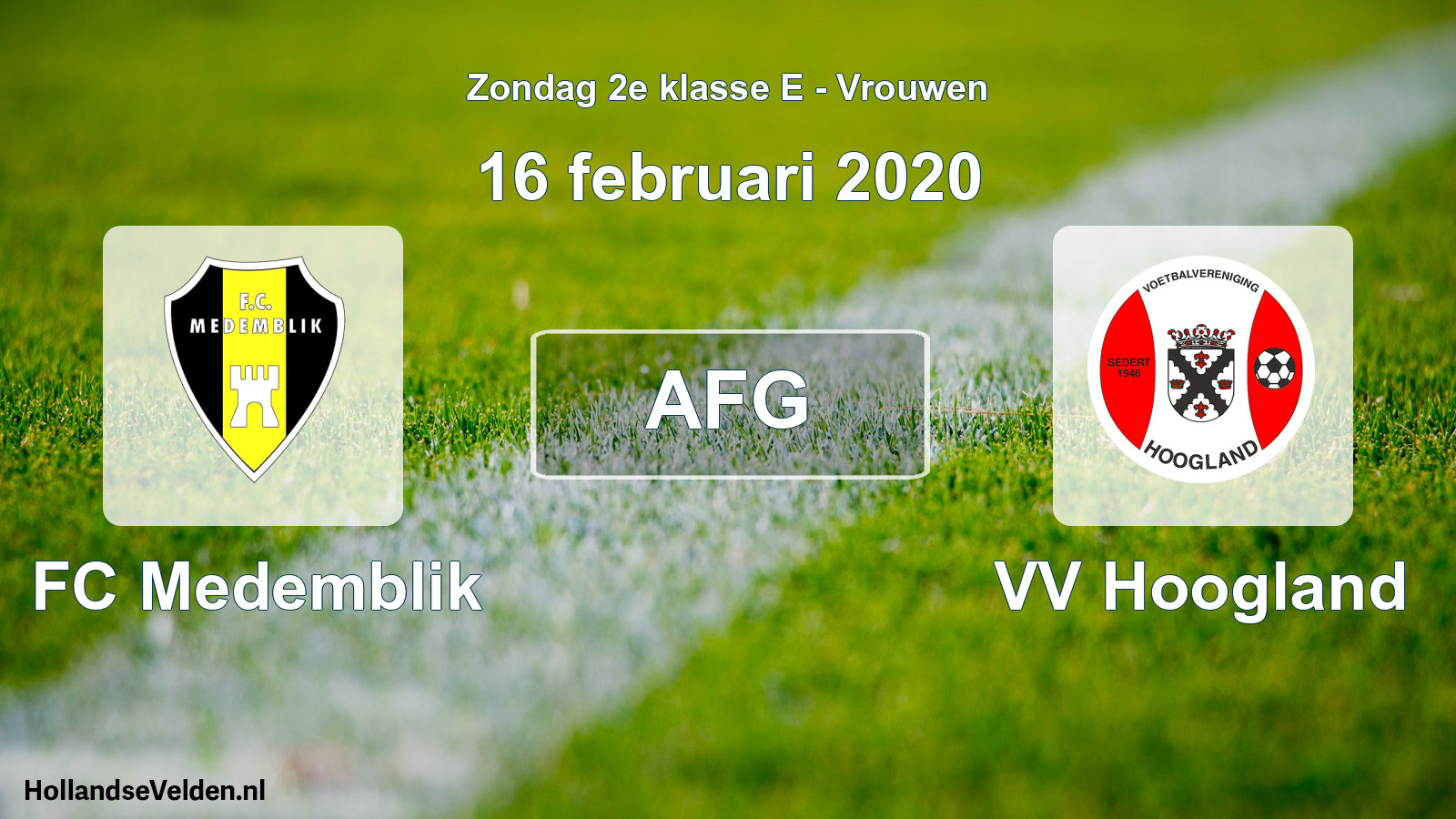 Geplande wedstrijd: FC Medemblik - VV Hoogland (16 februari 2020)