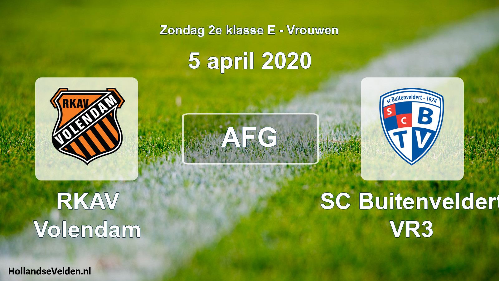 Geplande wedstrijd: RKAV Volendam - SC Buitenveldert VR3 (5 april 2020)