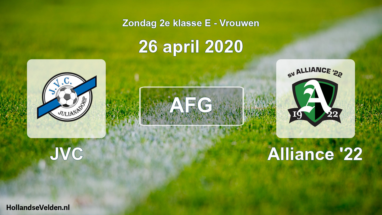 Geplande wedstrijd: JVC - Alliance '22 (26 april 2020)