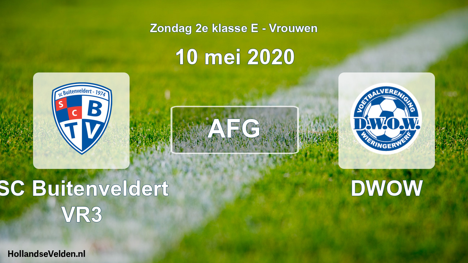 Geplande wedstrijd: SC Buitenveldert VR3 - DWOW (10 mei 2020)