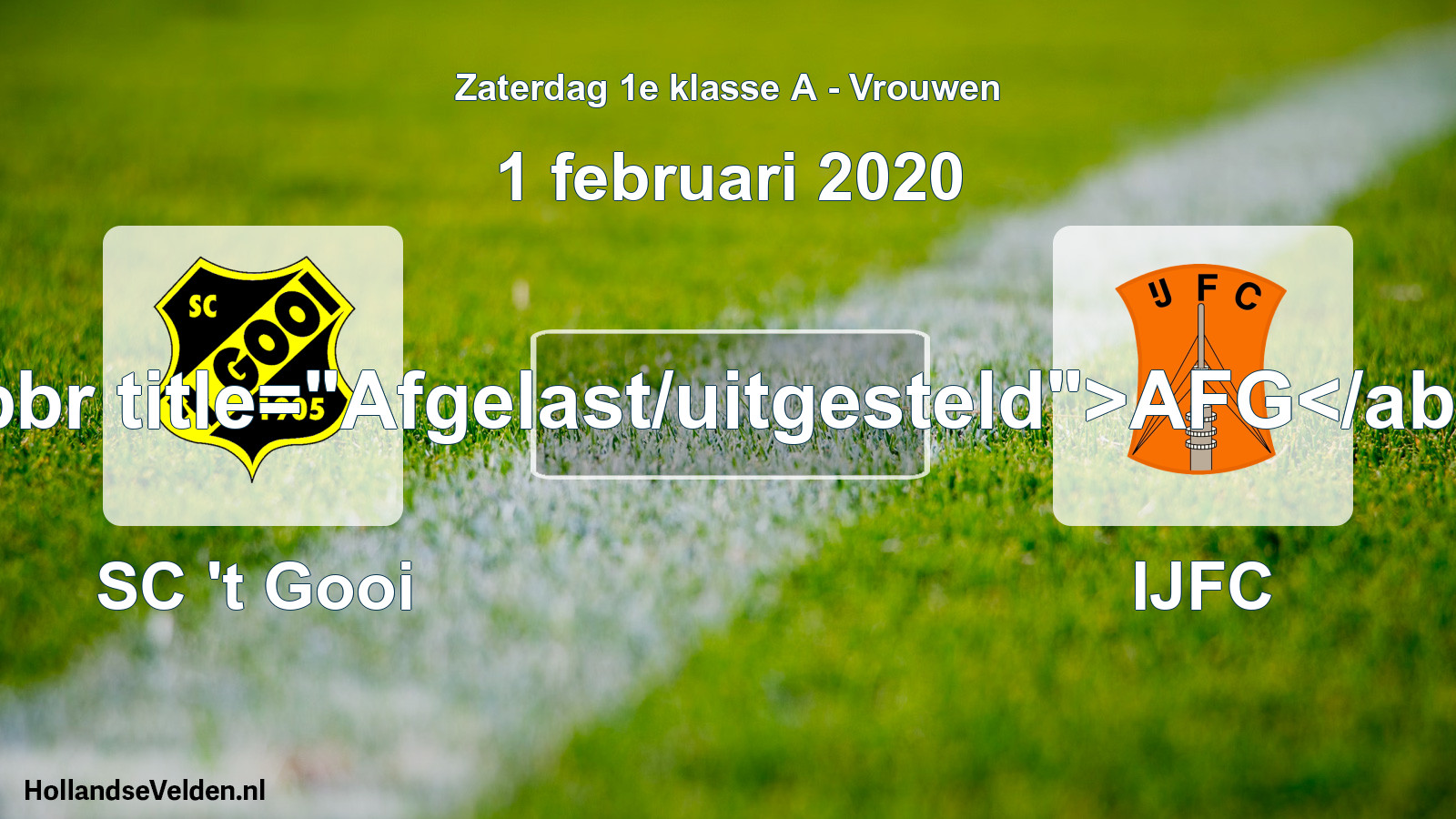 Scheduled Match: SC 't Gooi - IJFC (1 February 2020)