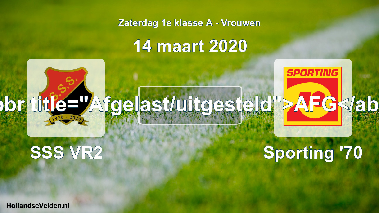 Scheduled Match: SSS VR2 - Sporting '70 (14 March 2020)