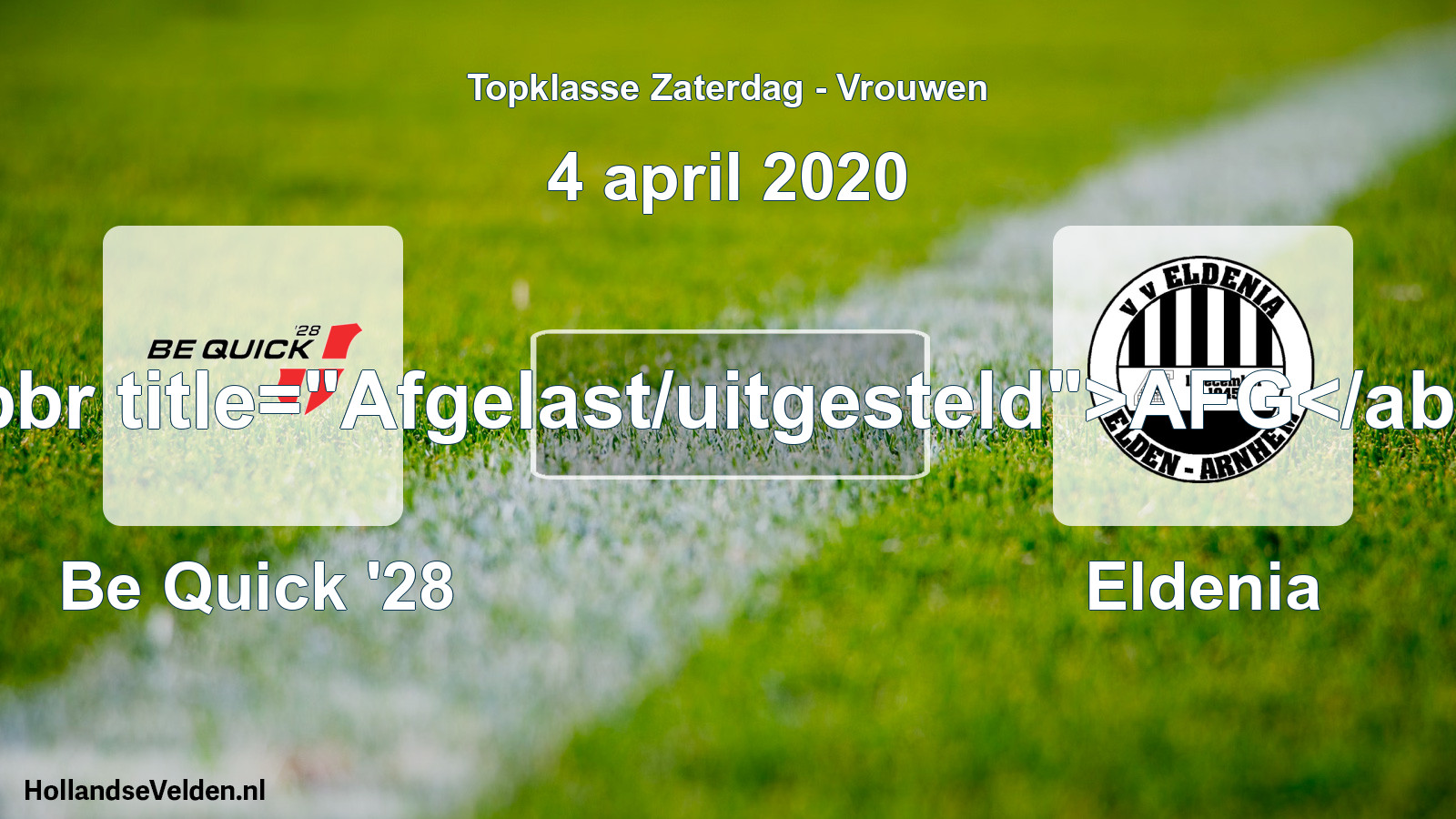 Scheduled Match: Be Quick '28 - Eldenia (4 April 2020)