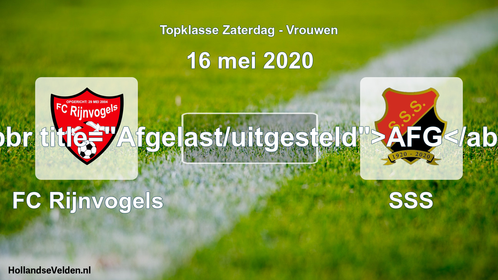 Scheduled Match: FC Rijnvogels - SSS (16 May 2020)