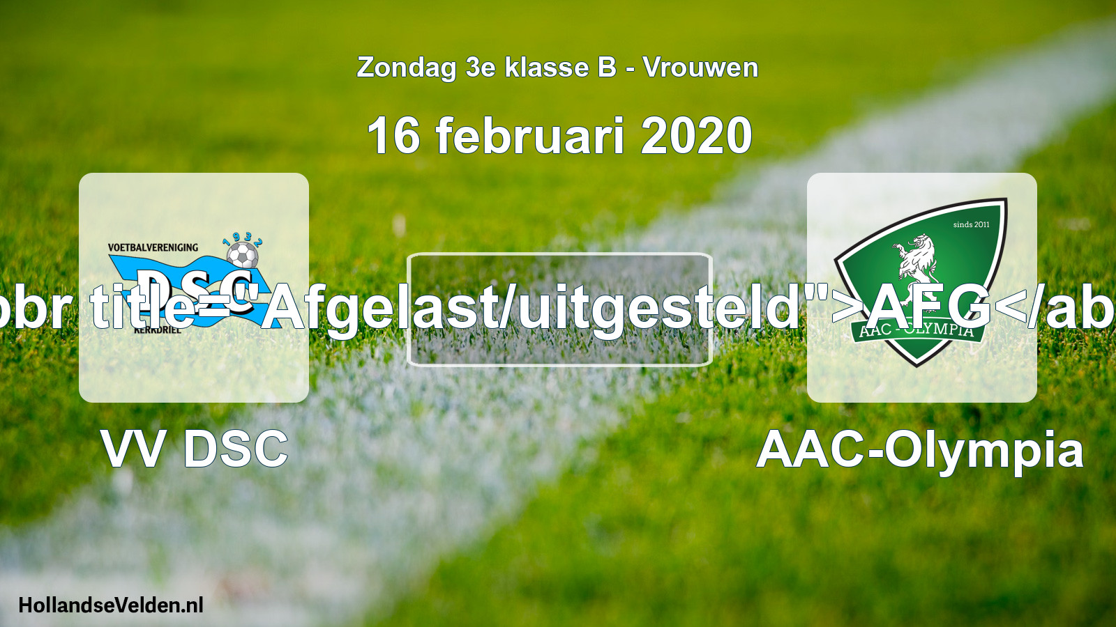 Scheduled Match: VV DSC - AAC-Olympia (16 February 2020)