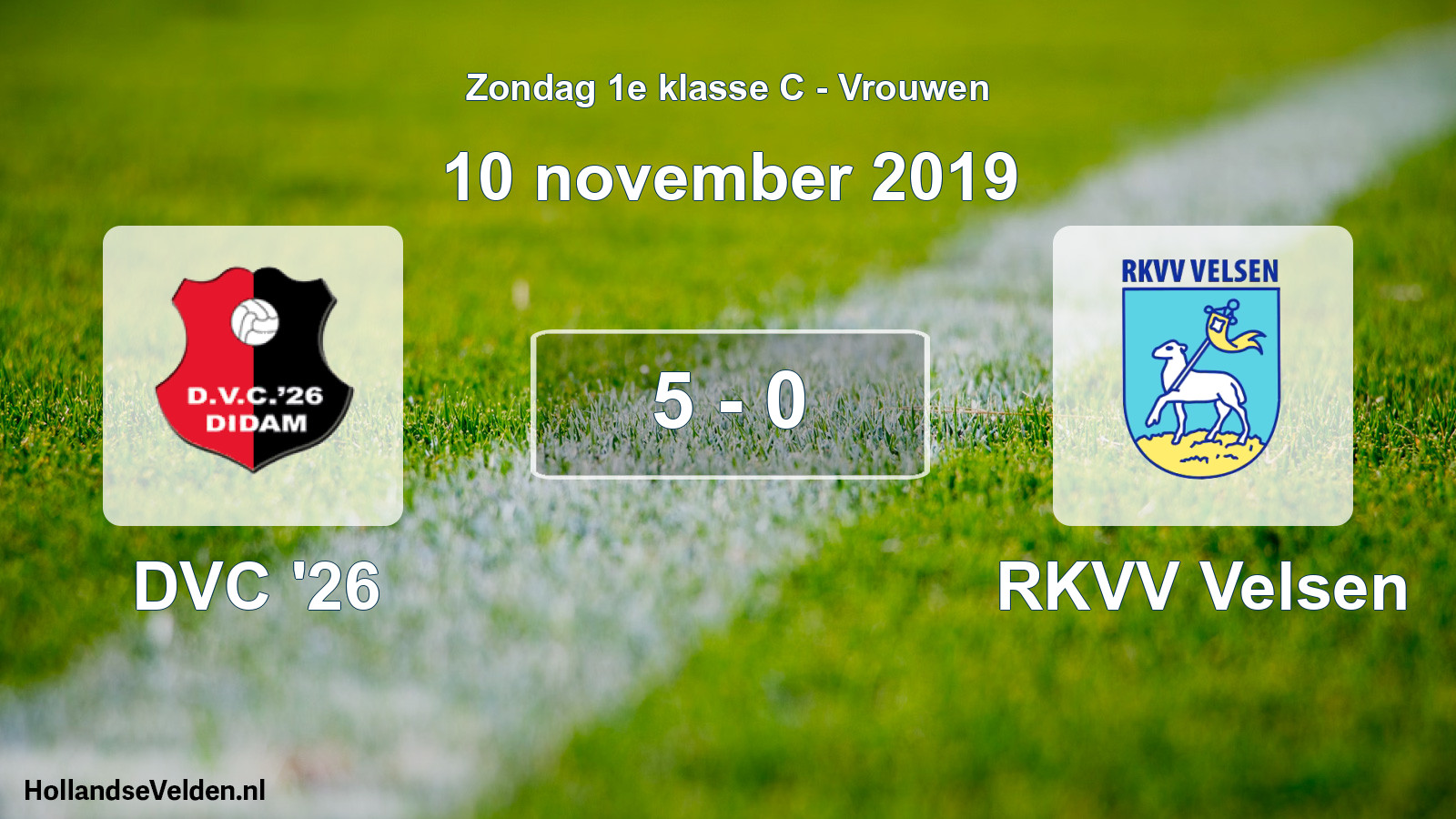 Gespeelde wedstrijd: DVC '26 - RKVV Velsen 5 - 0 (10 november 2019)