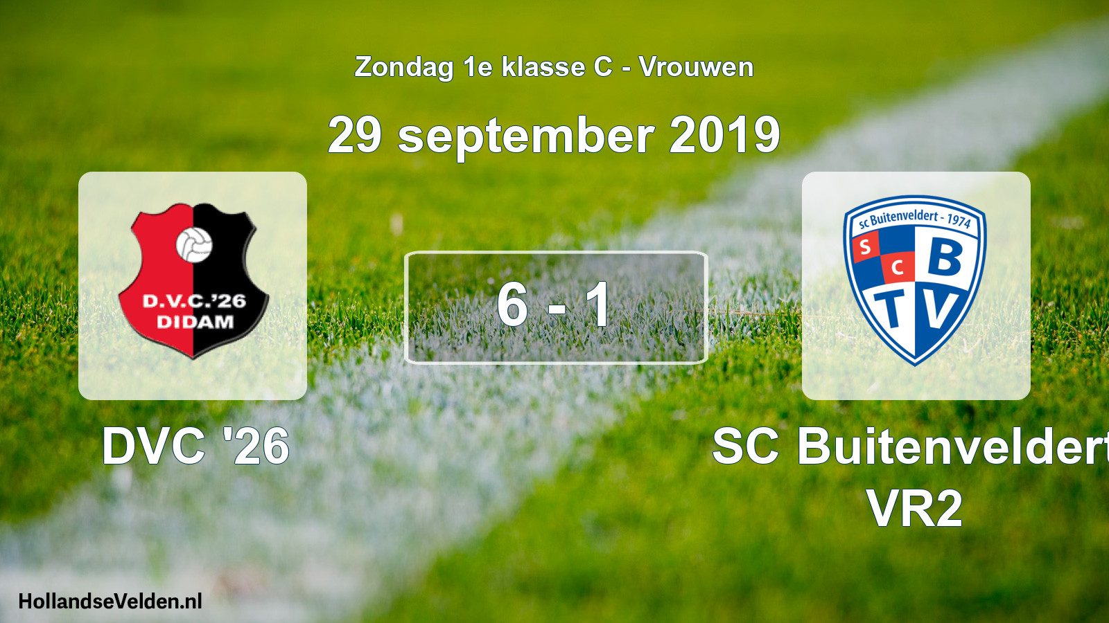Gespeelde wedstrijd: DVC '26 - SC Buitenveldert VR2 6 - 1 (29 september 2019)