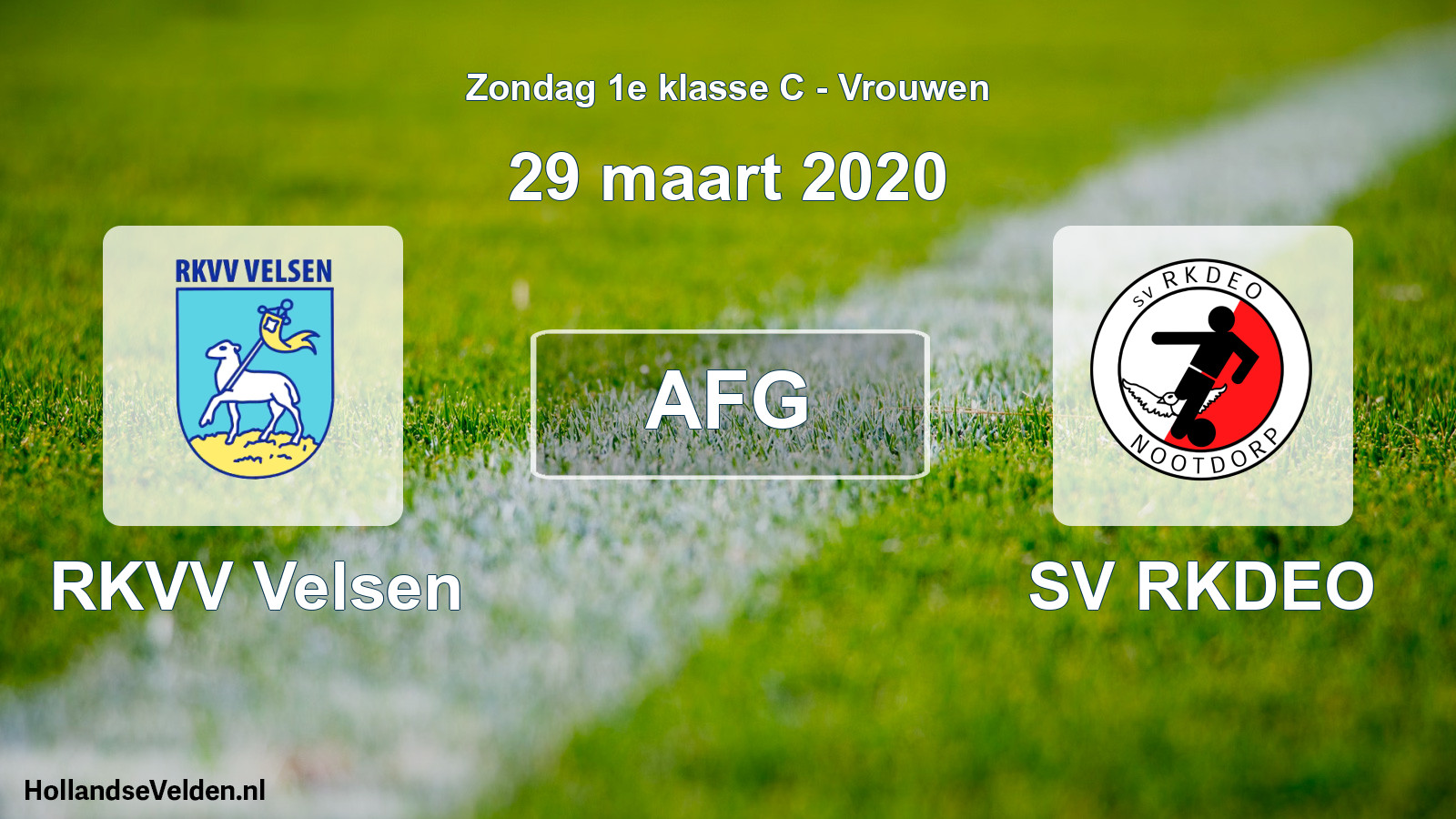 Geplande wedstrijd: RKVV Velsen - SV RKDEO (29 maart 2020)
