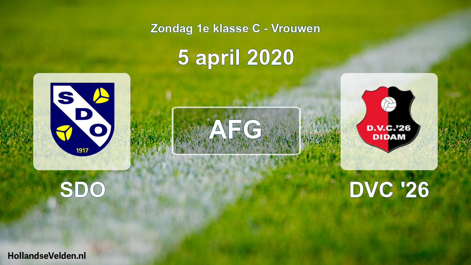 Geplande wedstrijd: SDO - DVC '26 (5 april 2020)