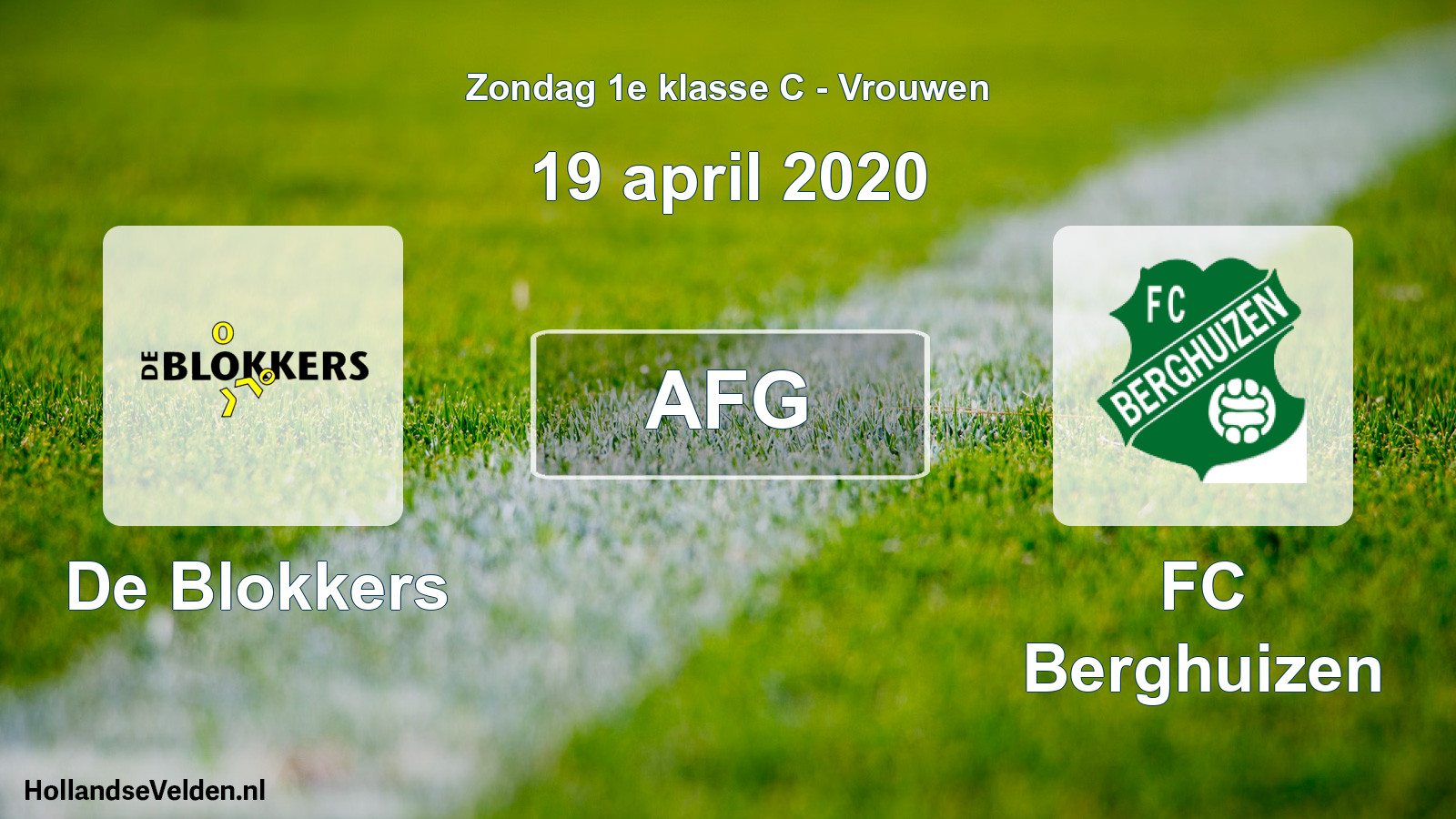 Geplande wedstrijd: De Blokkers - FC Berghuizen (19 april 2020)