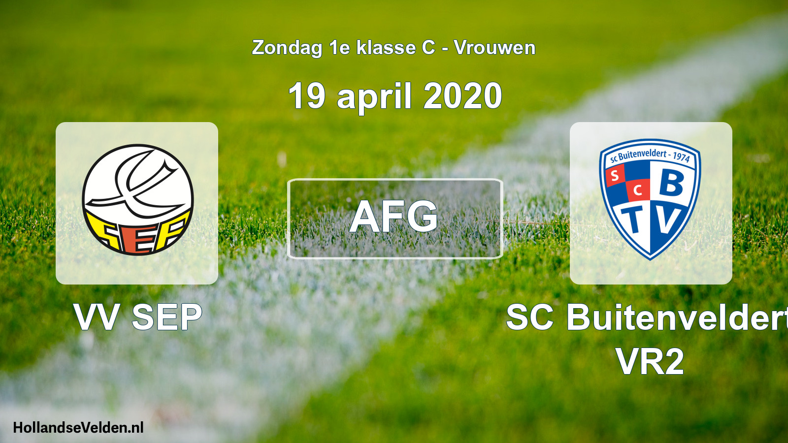 Geplande wedstrijd: VV SEP - SC Buitenveldert VR2 (19 april 2020)