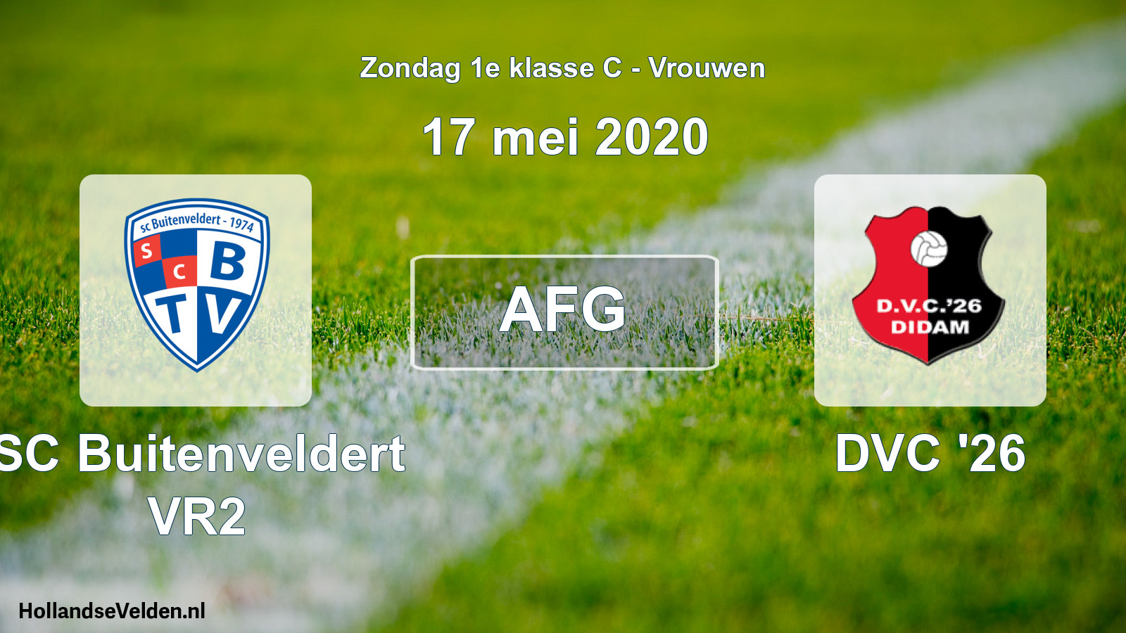 Geplande wedstrijd: SC Buitenveldert VR2 - DVC '26 (17 mei 2020)