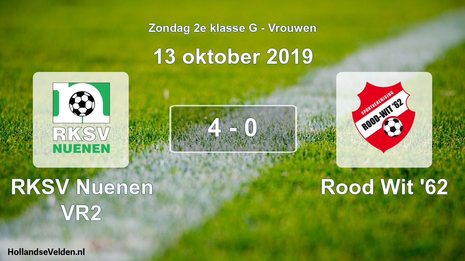 Gespeelde wedstrijd: RKSV Nuenen VR2 - Rood Wit '62 4 - 0 (13 oktober 2019)