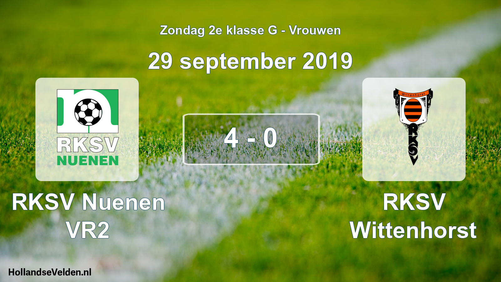 Gespeelde wedstrijd: RKSV Nuenen VR2 - RKSV Wittenhorst 4 - 0 (29 september 2019)