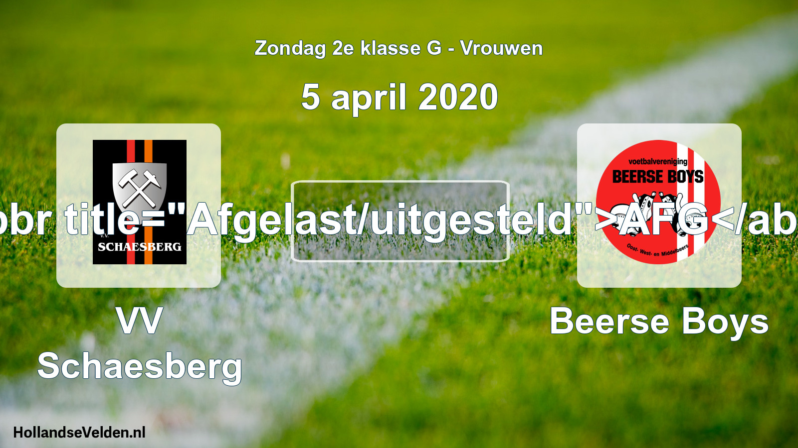 Geplande wedstrijd: VV Schaesberg - Beerse Boys (5 april 2020)