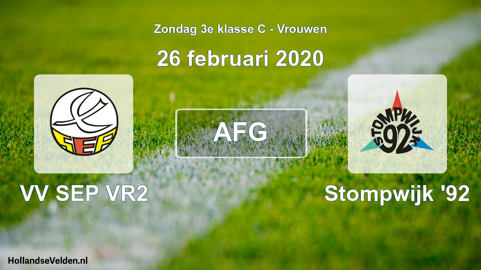 Geplande wedstrijd: VV SEP VR2 - Stompwijk '92 (26 februari 2020)