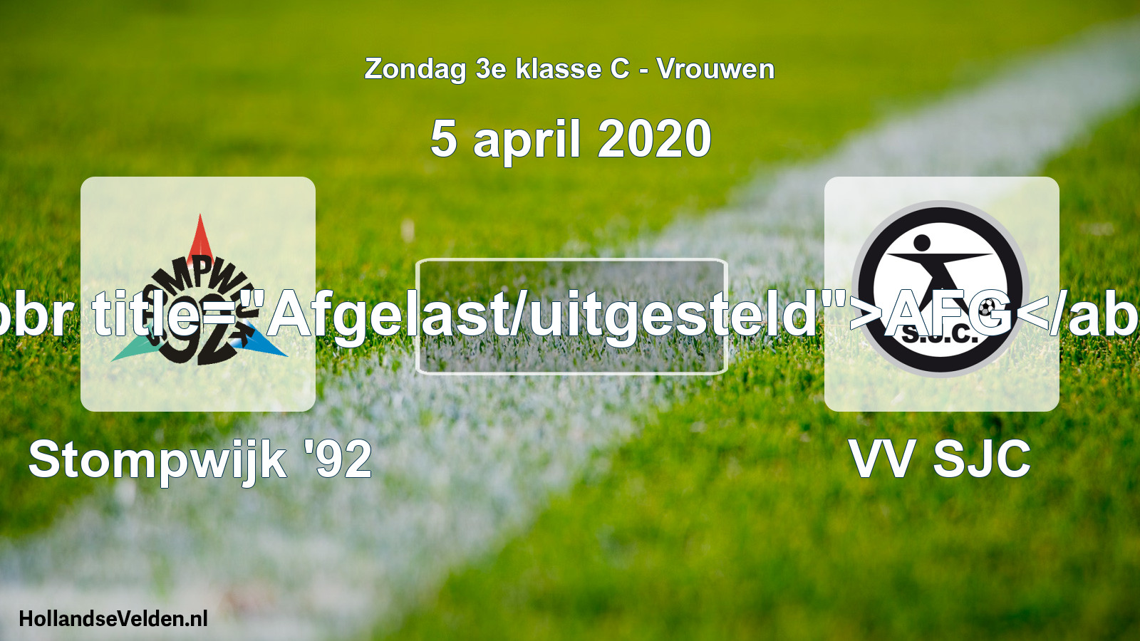 Scheduled Match: Stompwijk '92 - VV SJC (5 April 2020)