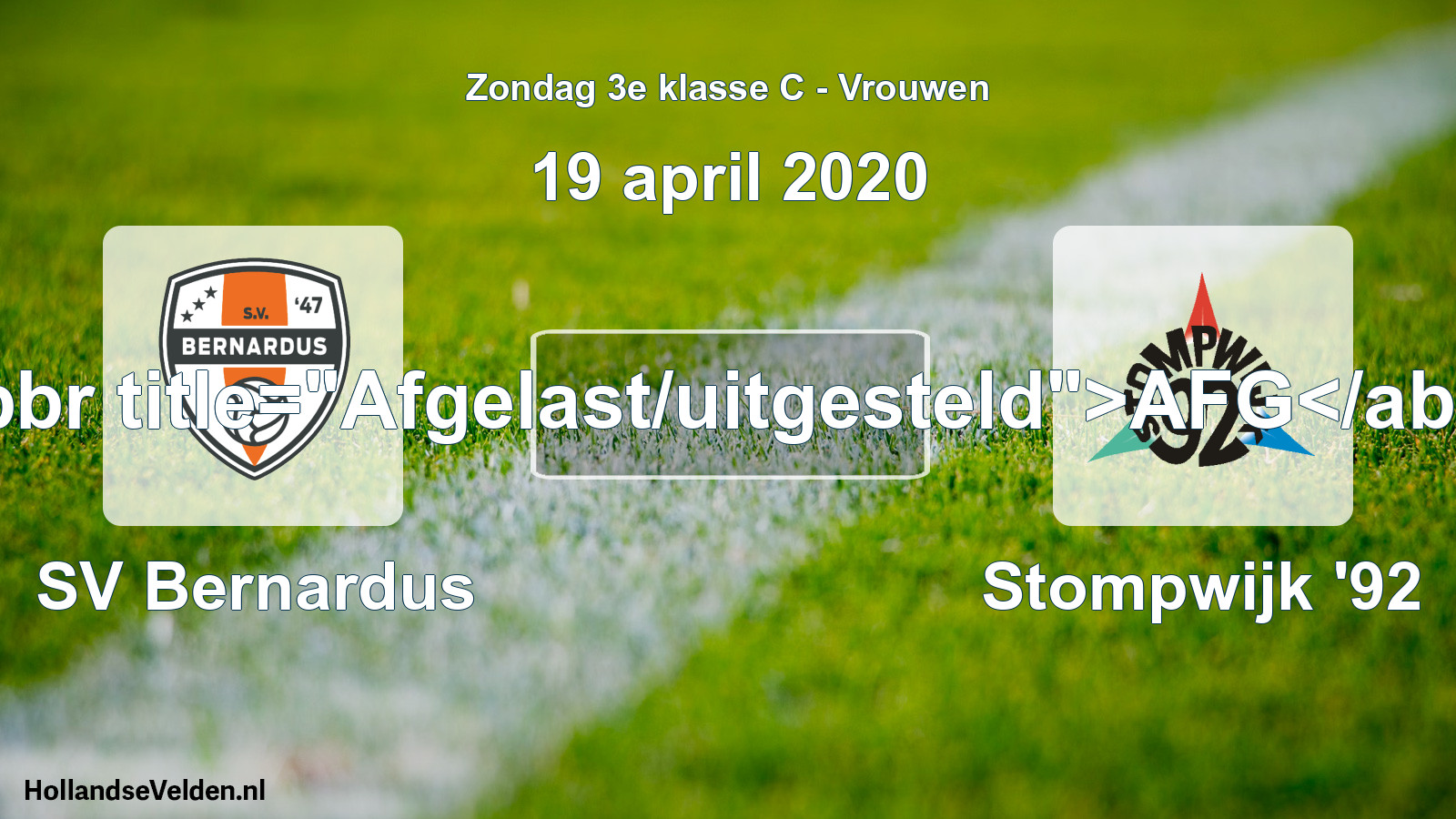 Scheduled Match: SV Bernardus - Stompwijk '92 (19 April 2020)