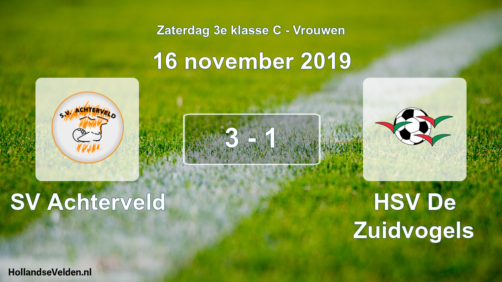 Gespeelde wedstrijd: SV Achterveld - HSV De Zuidvogels 3 - 1 (16 november 2019)
