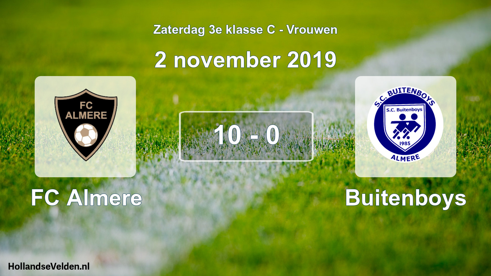 Gespeelde wedstrijd: FC Almere - Buitenboys 10 - 0 (2 november 2019)