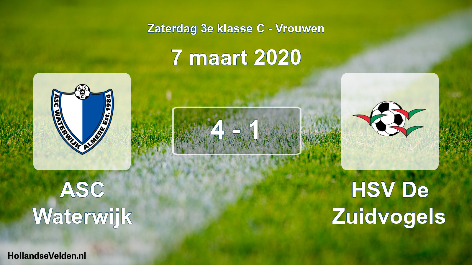 Gespeelde wedstrijd: ASC Waterwijk - HSV De Zuidvogels 4 - 1 (7 maart 2020)