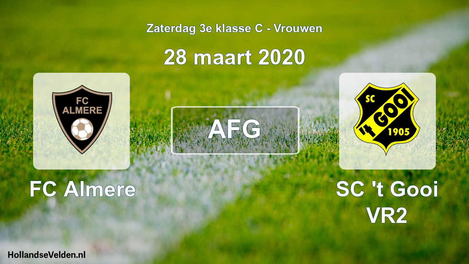 Geplande wedstrijd: FC Almere - SC 't Gooi VR2 (28 maart 2020)