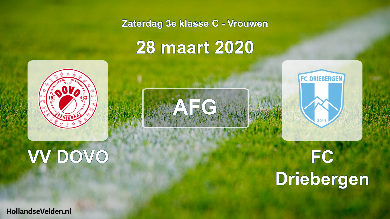 Geplande wedstrijd: VV DOVO - FC Driebergen (28 maart 2020)
