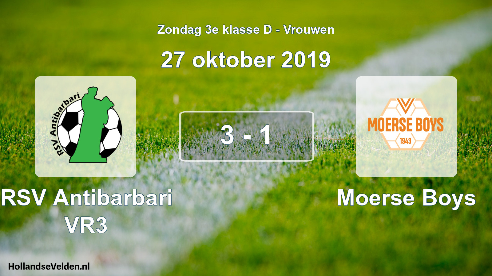 Gespeelde wedstrijd: RSV Antibarbari VR3 - Moerse Boys 3 - 1 (27 oktober 2019)